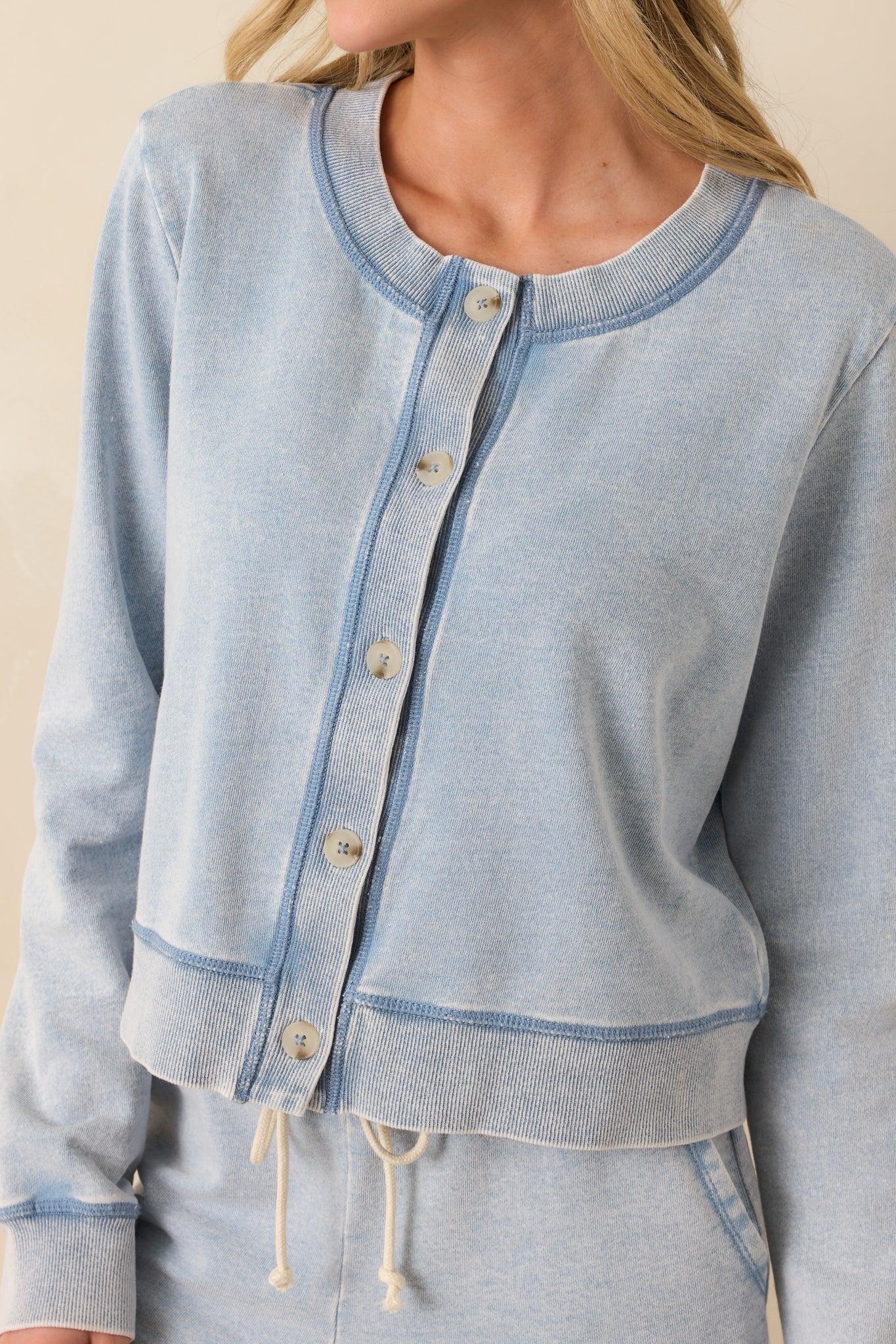 Z Supply Light Blue Cotton Daily Knit Denim Cardigan Product Image