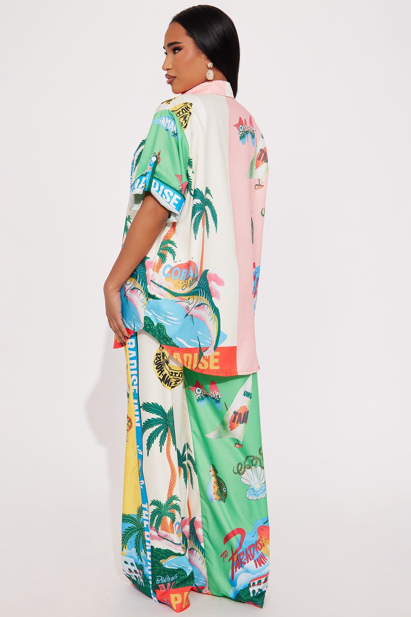 Paradise Inn Satin Pant Set - Multi Color Product Image