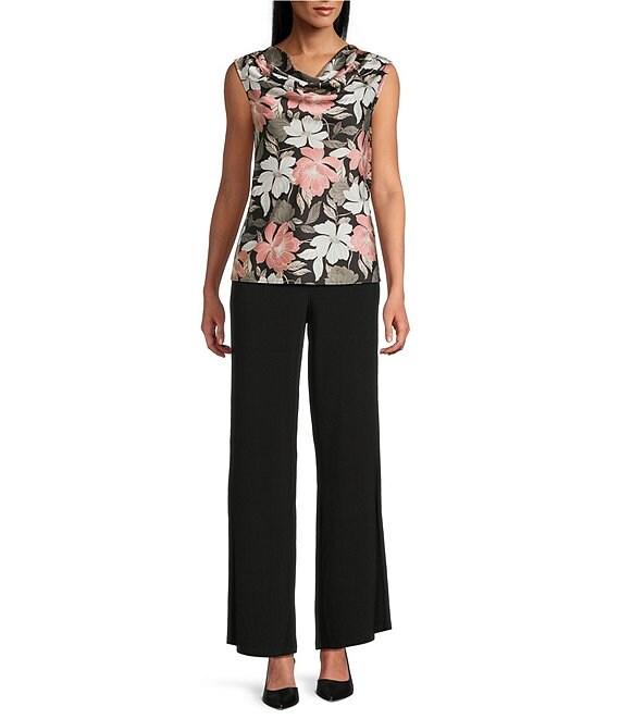 Kasper Floral Satin Drape Neck Sleeveless Top Product Image