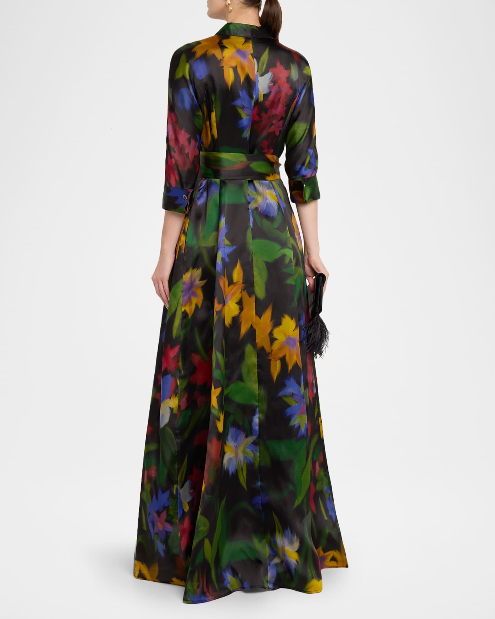 Pleated Floral-Print Silk Organza Shirt Gown Product Image