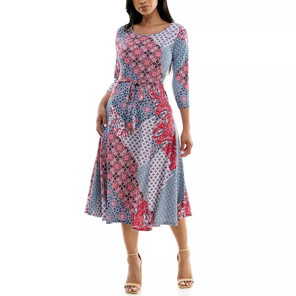 Women's Nina Leonard Sylvia Midi Dress With Belt,  Product Image