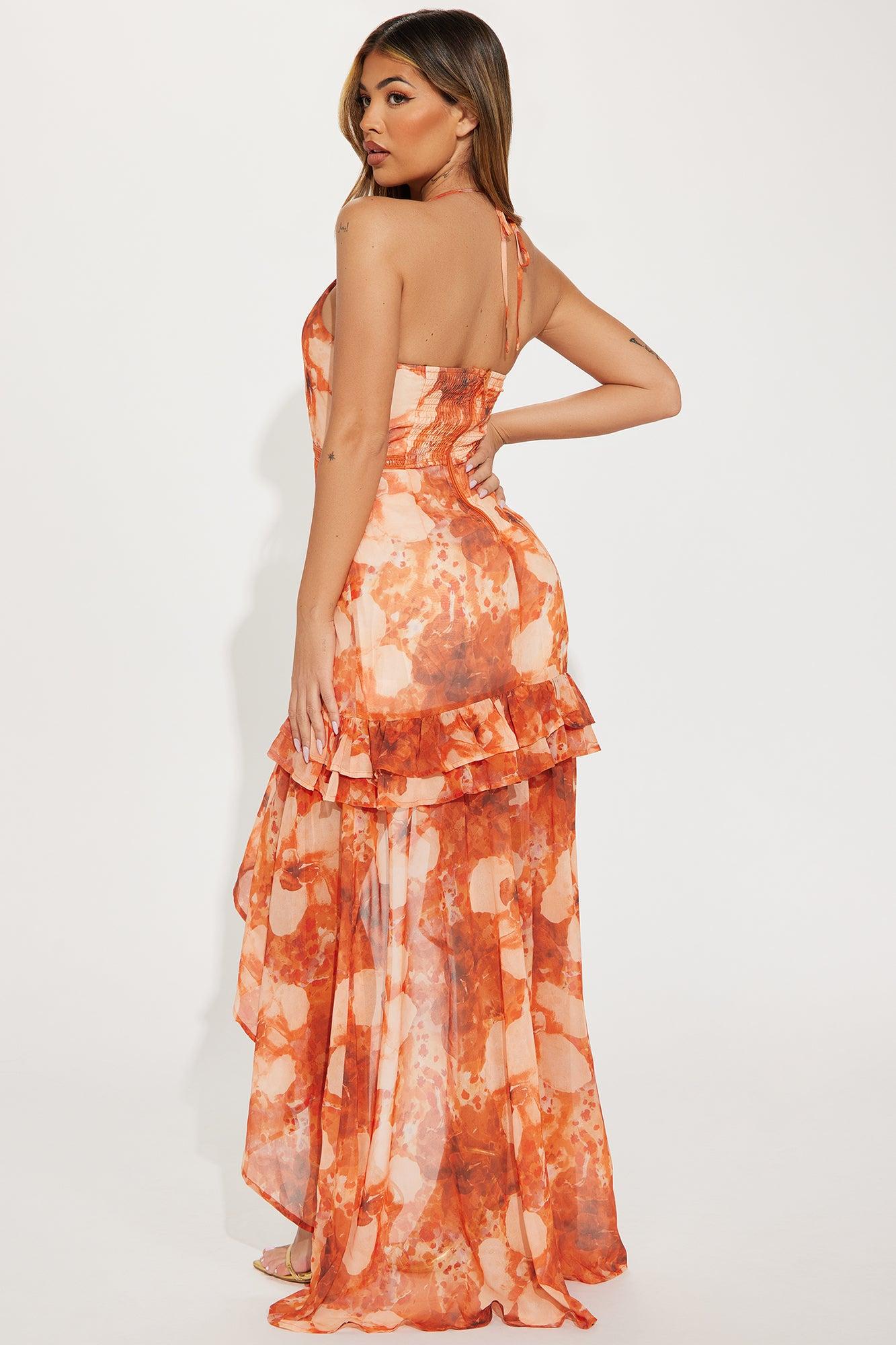 Daisy High Low Maxi Dress - Orange/combo Product Image