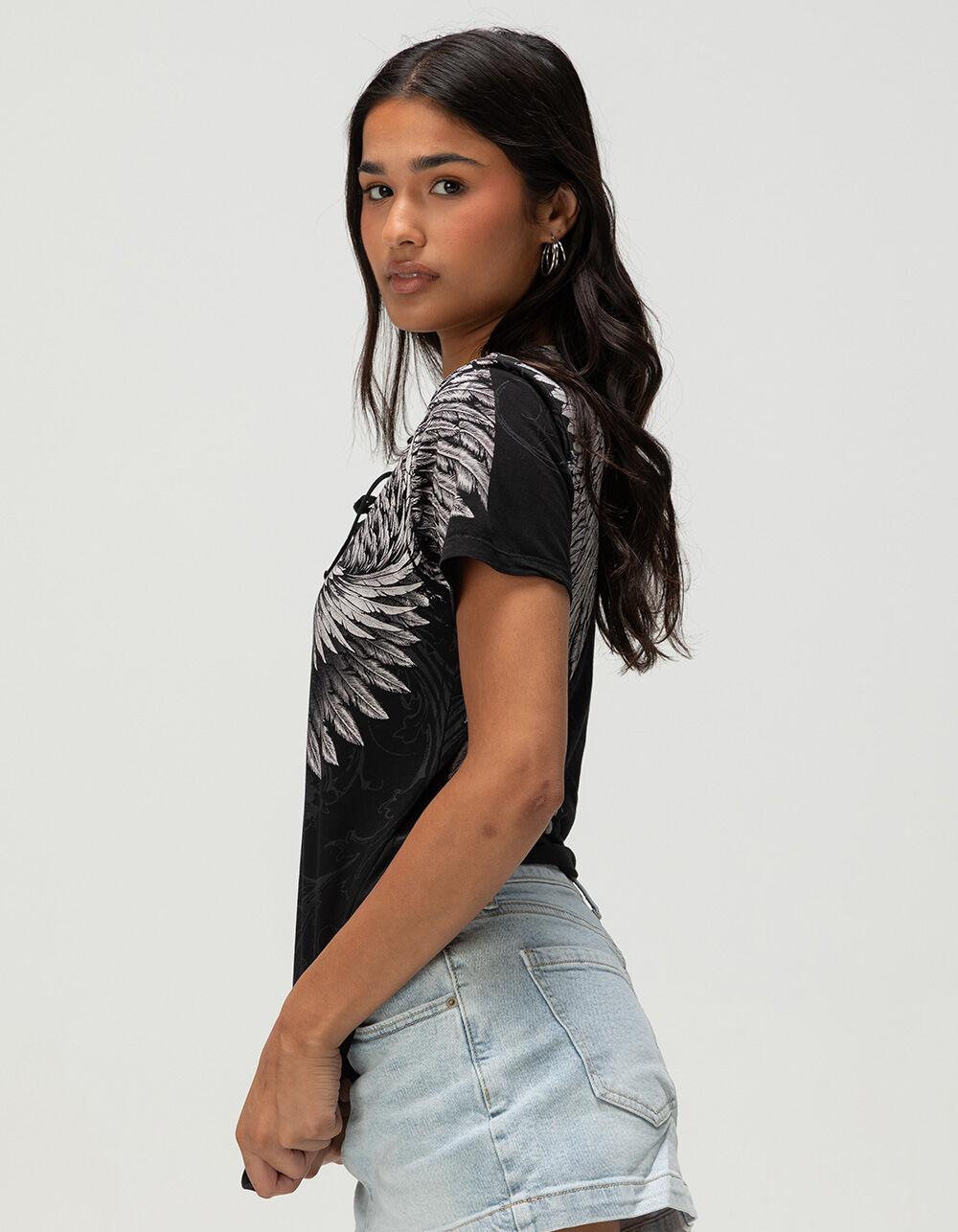 AFFLICTION Saint Womens Lace Up Tee - BLACK Product Image