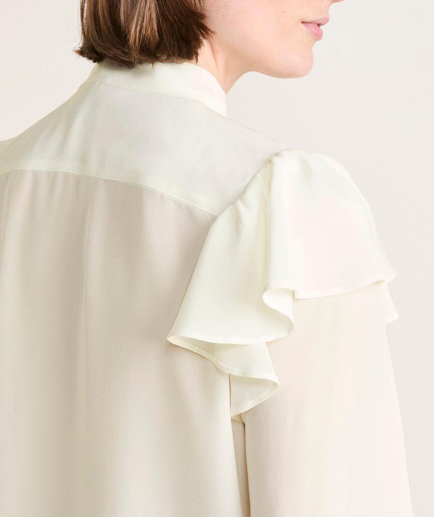 Ruffle-Sleeve Tie-Neck Blouse Product Image