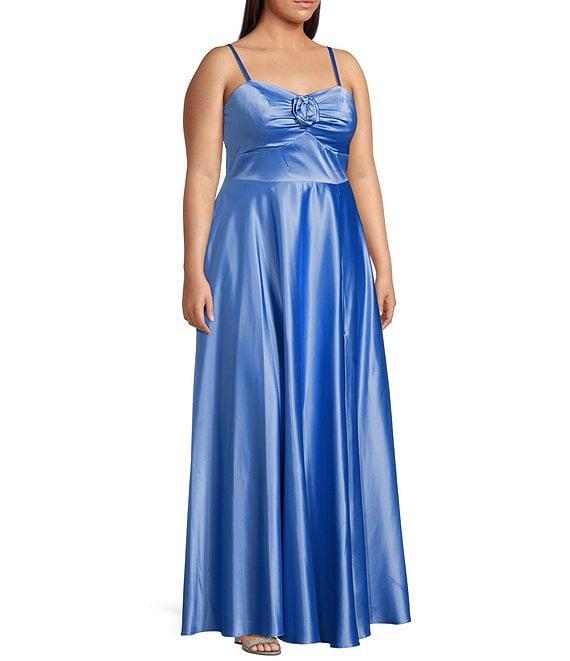 Next Up Plus Adjustable Spaghetti Strap Rosette Shirred Bust Dress Product Image