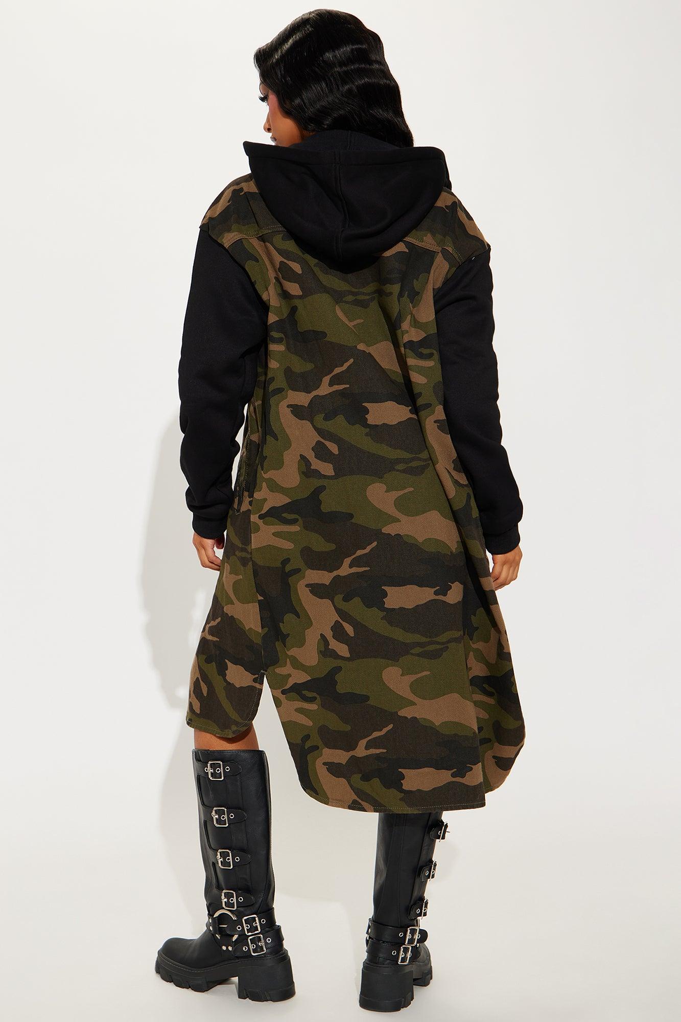 Millie Denim Camo Print Coat - Olive/combo Product Image