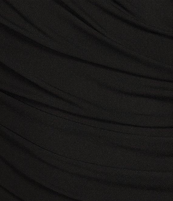 Gianni Bini Jenny Knit Ruched Stretch Mesh Sheer Illusion Boat Neck Long Sleeve Bodycon Mini Dress Product Image