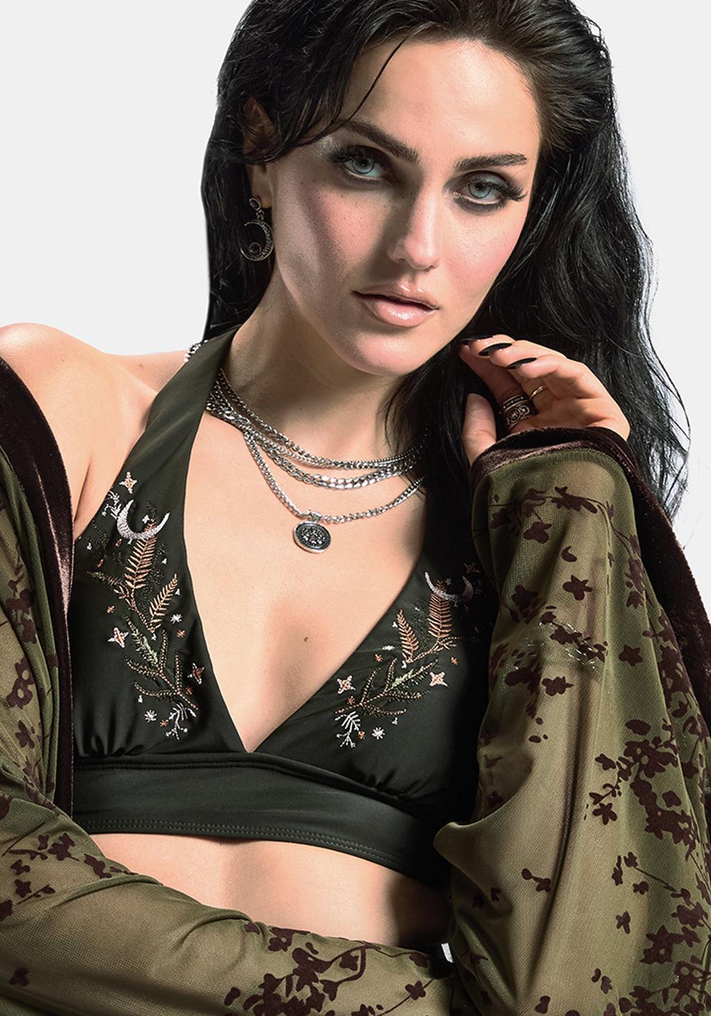 Abellona Embroidered Halter Neck Bikini Top Product Image
