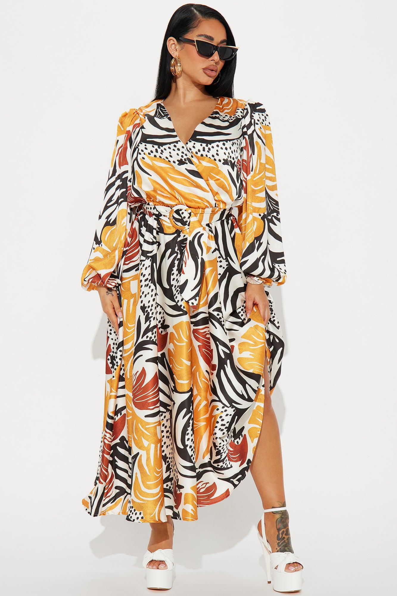 Tahiti Sunset Satin Maxi Dress - Mustard/combo Product Image