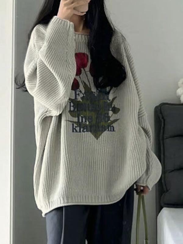Tulip Jacquard Loose Sweater Product Image