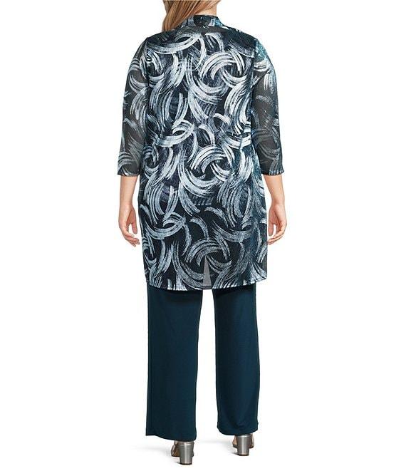 R & M Richards Plus Size 3/4 Sleeve Scoop Neck 3-Piece Foil Festival Crinkle Pant Set Product Image