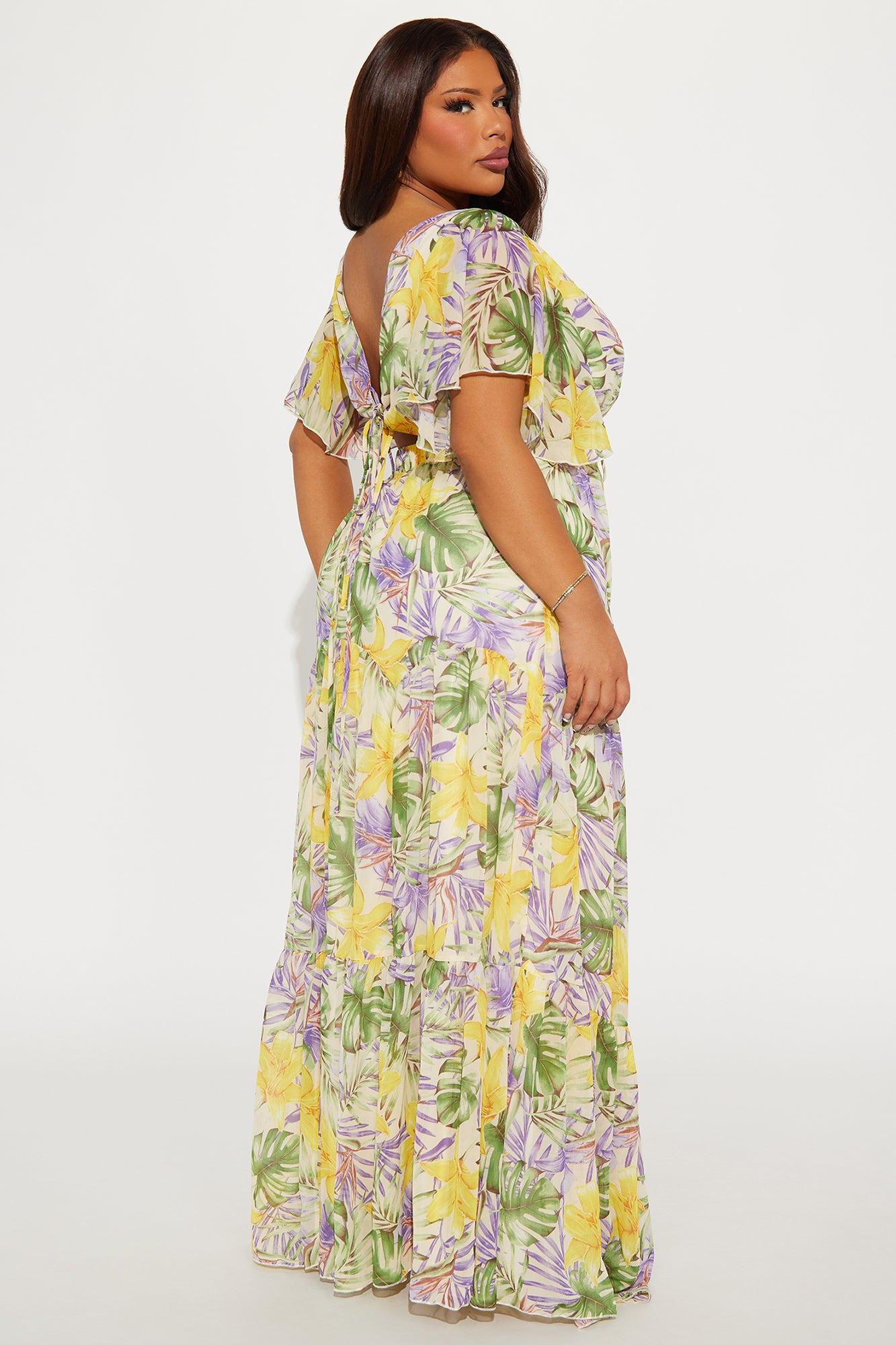 Tropical Chiffon Maxi Dress - Yellow/combo Product Image