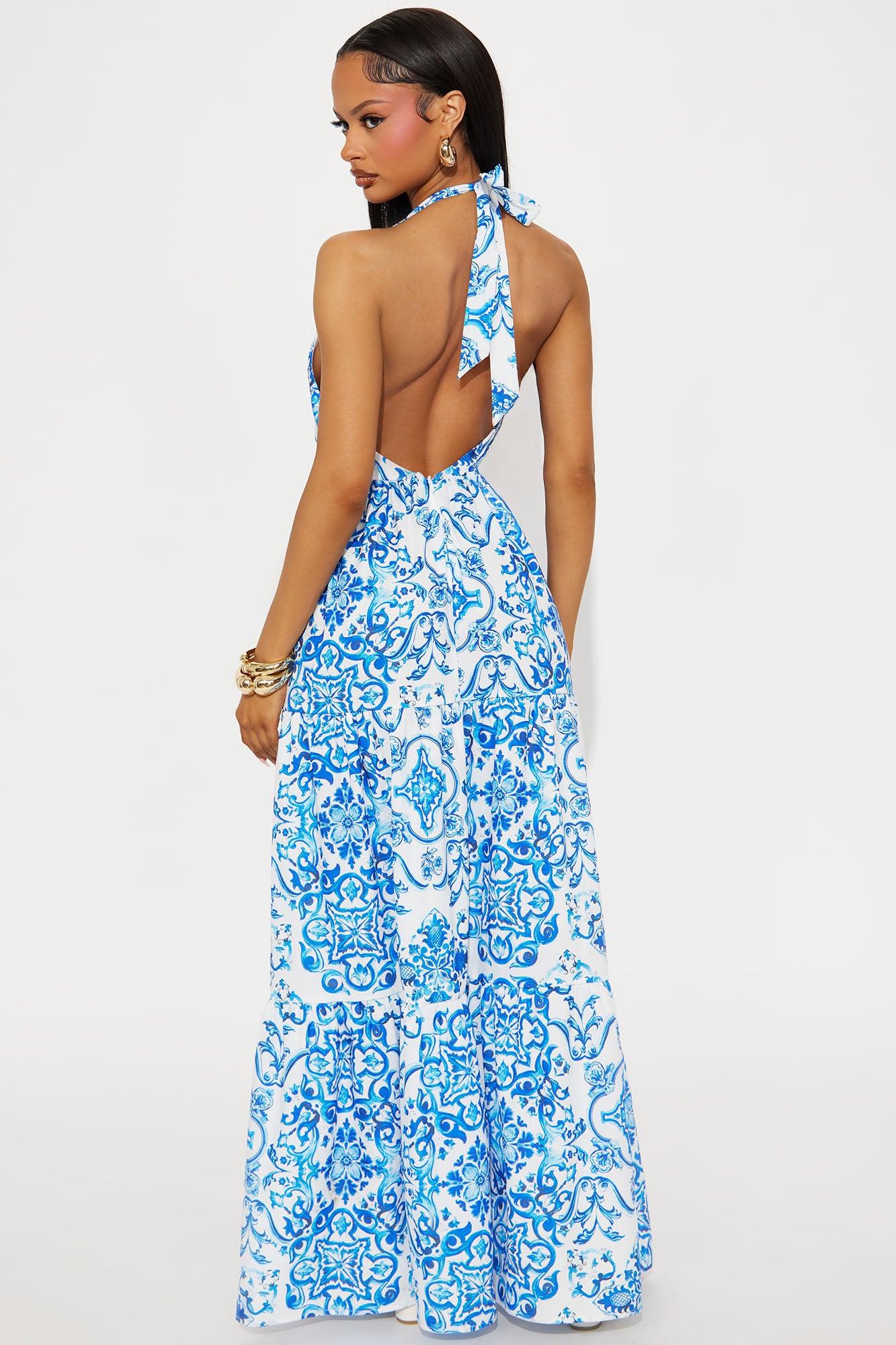 Isabella Backless Maxi Dress - Blue/combo Product Image
