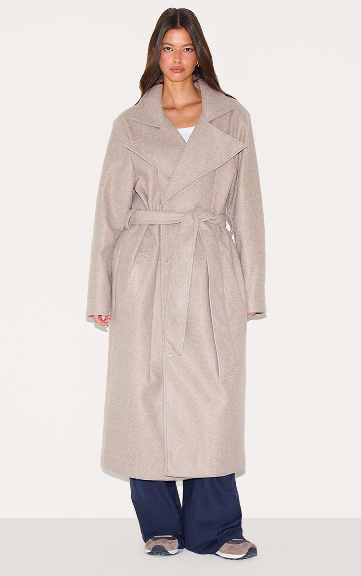 Taupe Oversized Wool Look Trench Coat Product Image