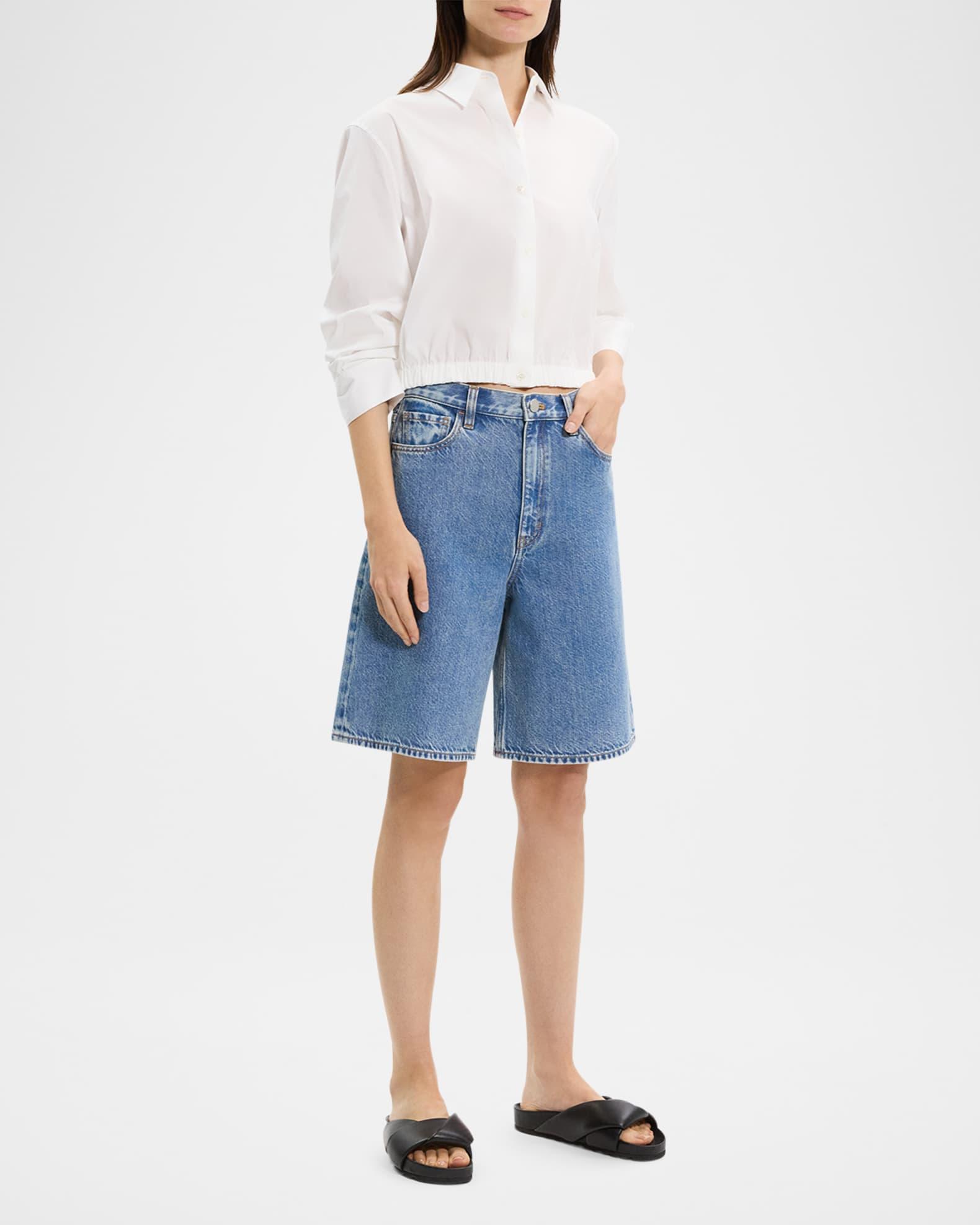 High-Rise Relaxed Denim Shorts Product Image