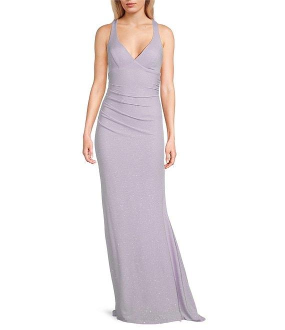 B. Darlin Sleeveless V-Neck Back Lace Up Long Dress Product Image