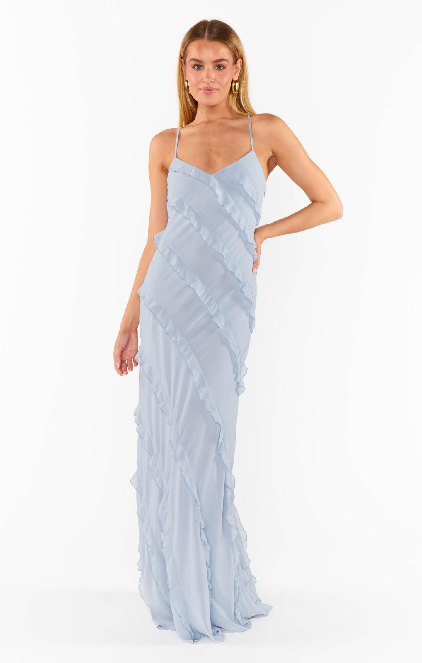 Romance Ruffle Dress ~ Steel Blue Chiffon Product Image