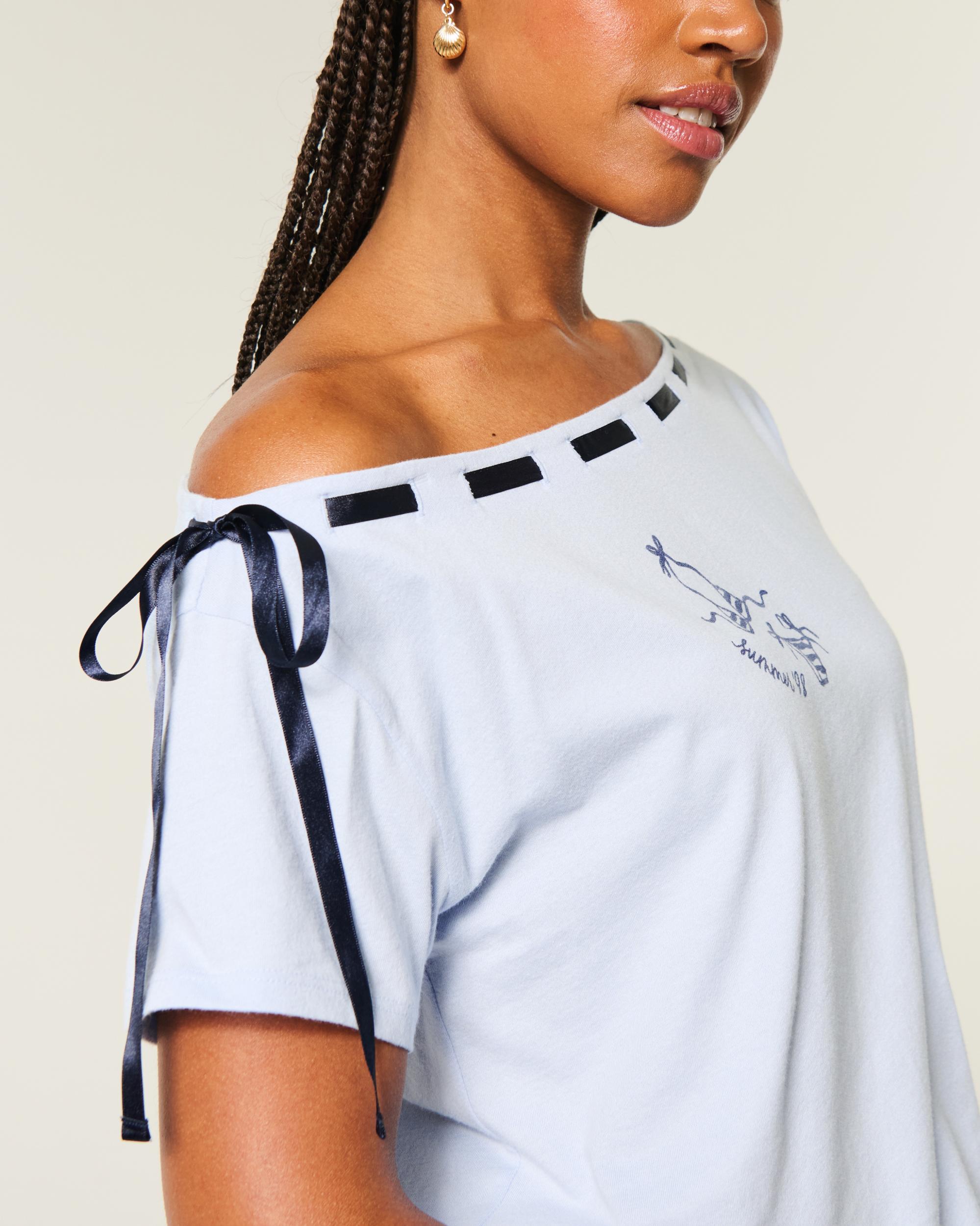 Easy Off-the-Shoulder Tie T-Shirt Product Image