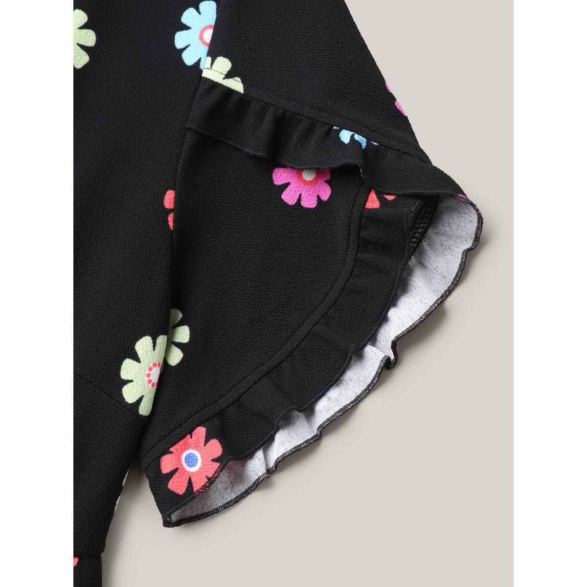 Plus Size Stretchy-Waist Floral Print Pockets Midi Dress Black Women Leisure Texture Knit Dresses Bloomchic 14-16/1X Product Image