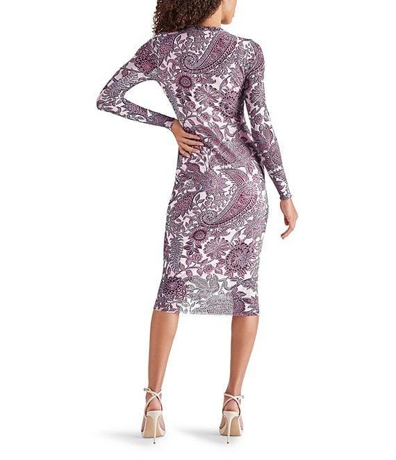 Steve Madden Hailee Paisley Print Crew Neck Long Sleeve Mesh Midi Dress Product Image