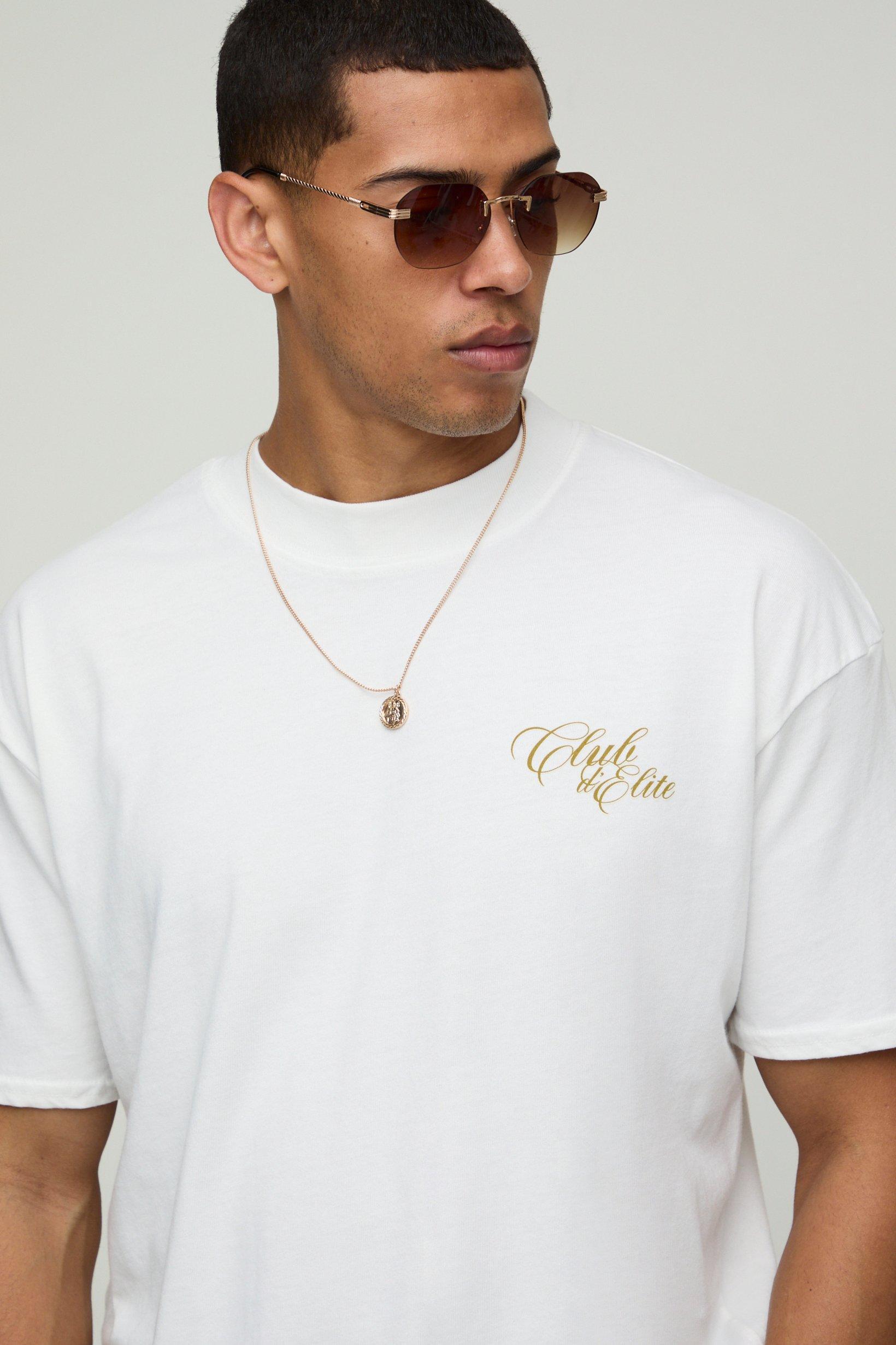 White Oversized Extended Neck Club D' Elite T-Shirt | boohooMAN USA Product Image