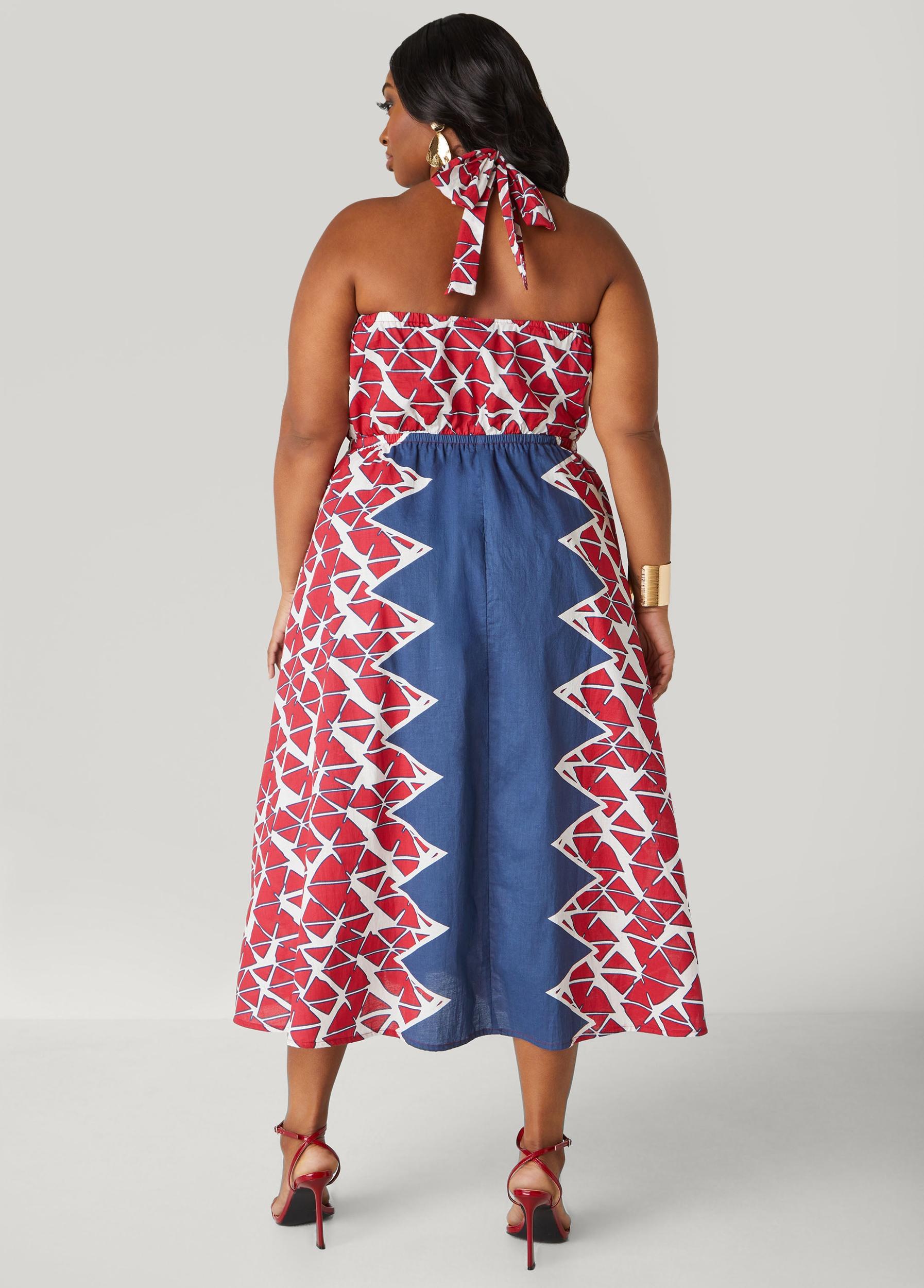 Plus Size Printed Cotton Halter Dress Ashley Stewart Product Image
