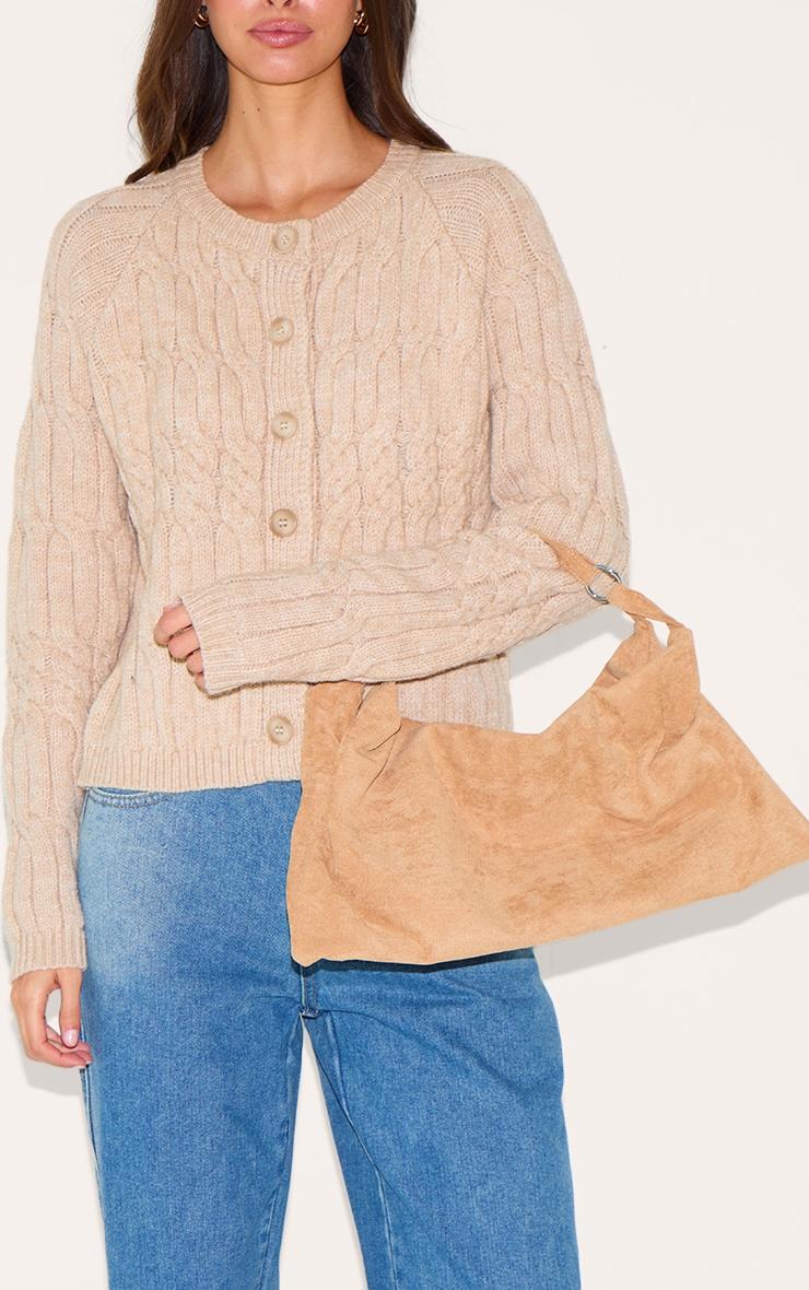 Sand Faux Suede Slouchy Shoulder Bag Product Image