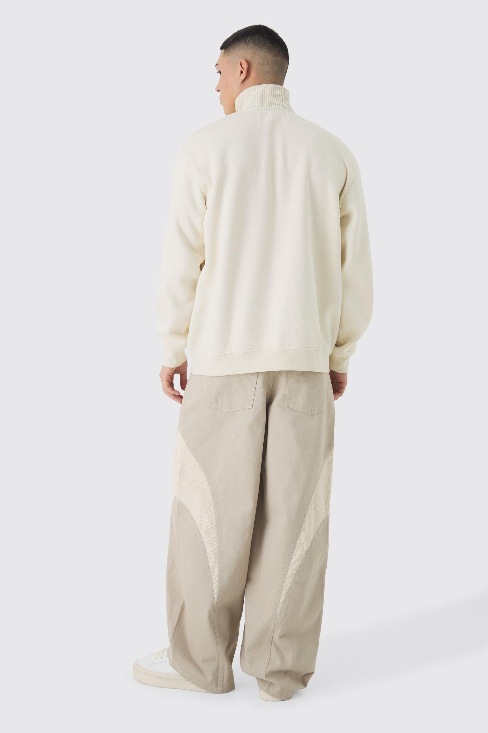 Oversized Funnel Neck Zip Through Thick Rib Sweat | boohooMAN USA Product Image