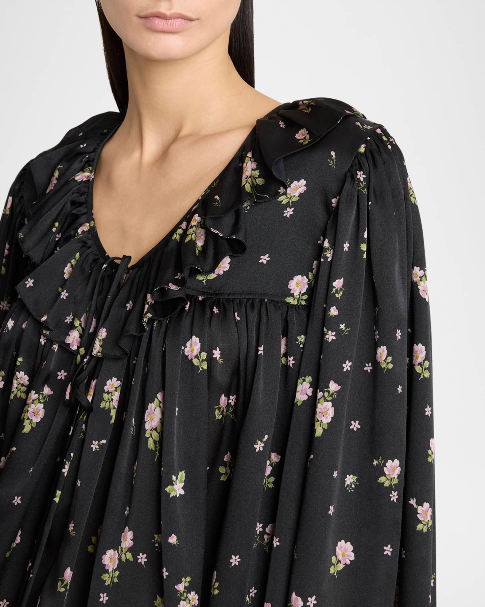 Floral Silk Ruffle Peasant Blouse Product Image