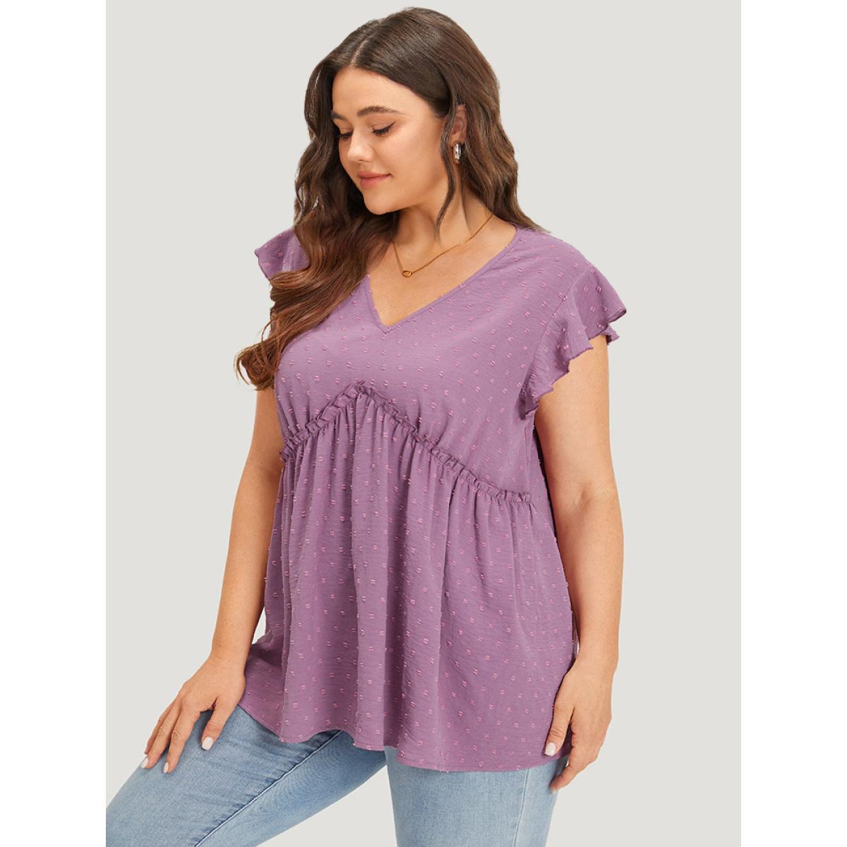 Plus Size Polka Dot V Neck Ruffles Tassel Trim Tank Top Women Mauve Elegant Texture V-neck Dailywear Tank Tops Camis BloomChic 26/4X Product Image