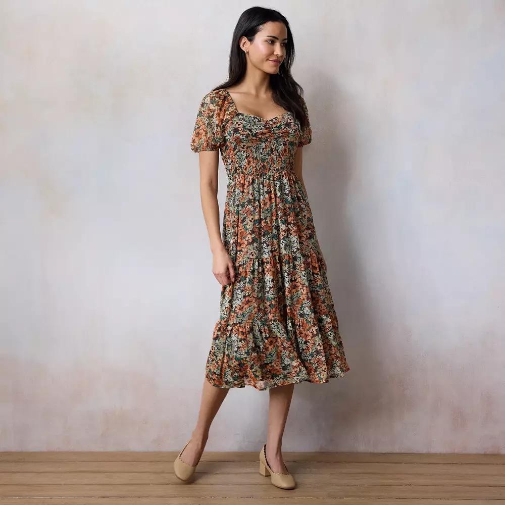 Women's LC Lauren Conrad Puff Sleeve Tiered Midi Dress, Size: XS, Multi Pixie Ditzy Product Image