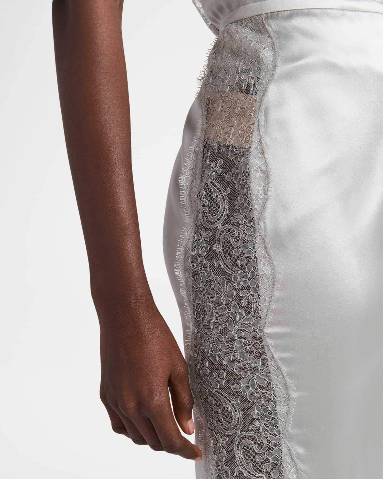 Lace-Inset Stretch Crepe Satin Skirt Product Image