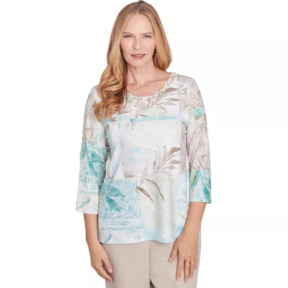Women's Alfred Dunner Patchwork Leaves Textured Top, Size: Small, Neutral Team Product Image