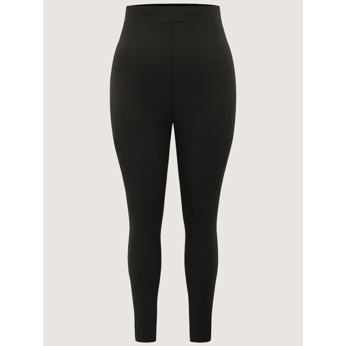 Plus Size High Rise Pleated Elastic Waist Skinny Leggings Women Black Leisure High stretch Skinny High Rise Casual Leggings BloomChic 28/5X Product Image