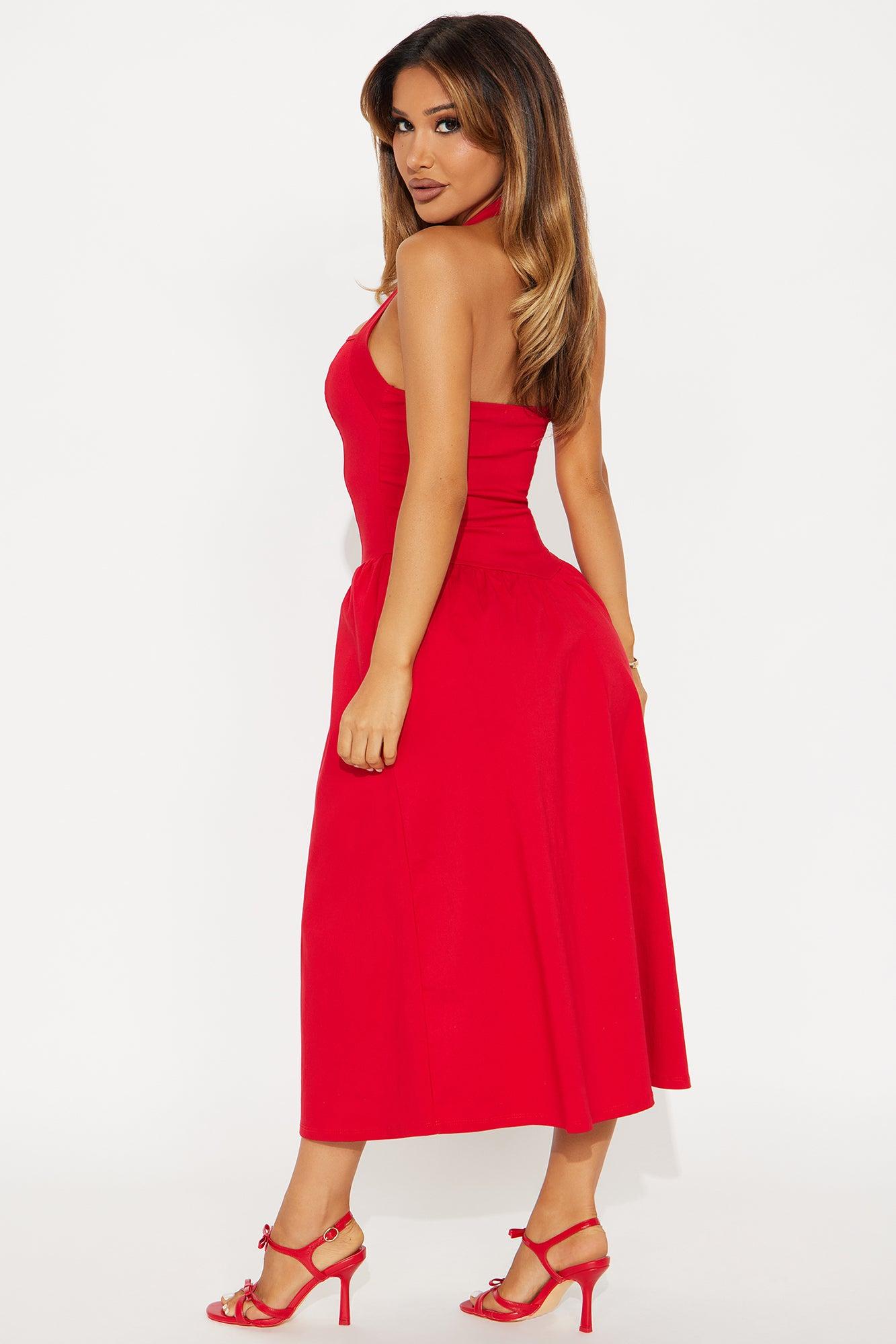 Phoebe Halter Midi Dress - Red Female Product Image