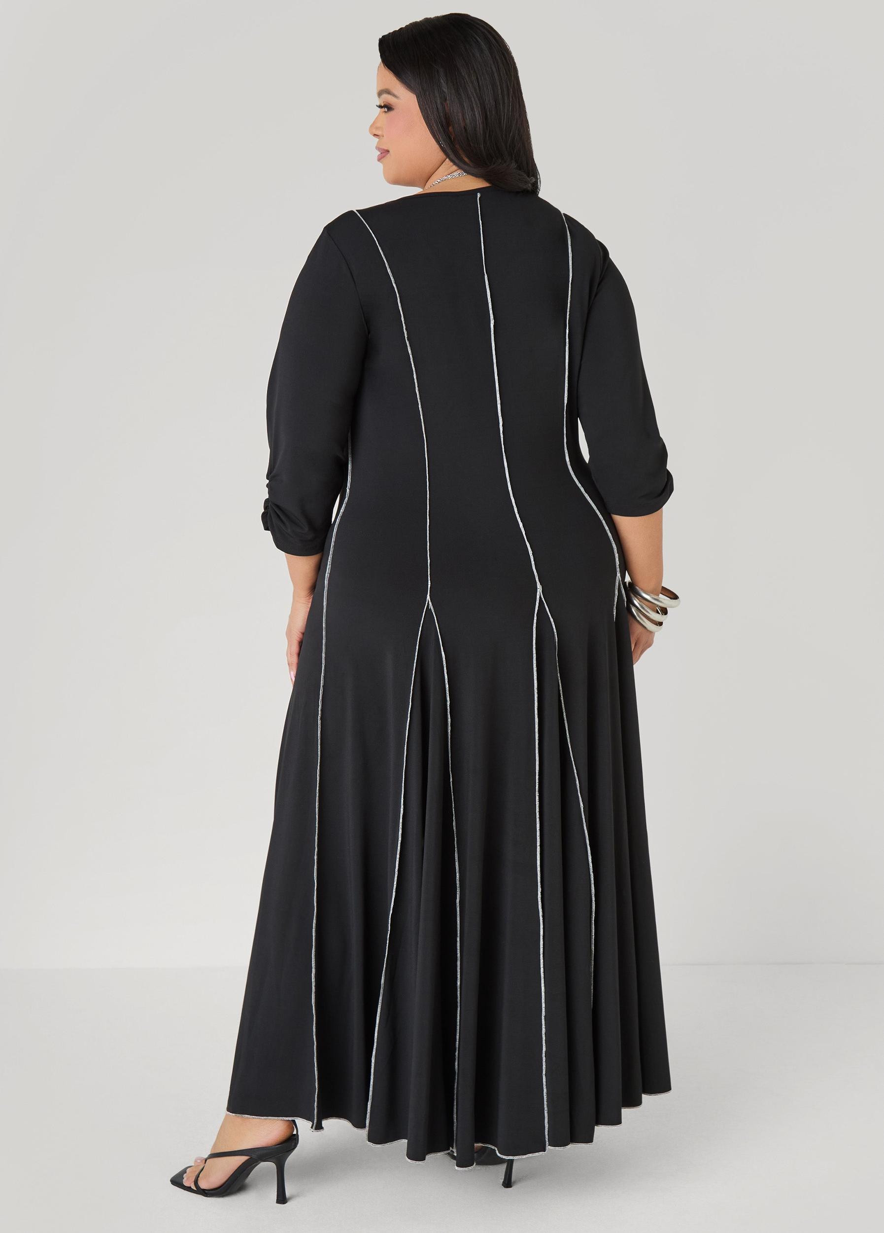 Ruched Sleeve Seamed Maxi Dress Product Image