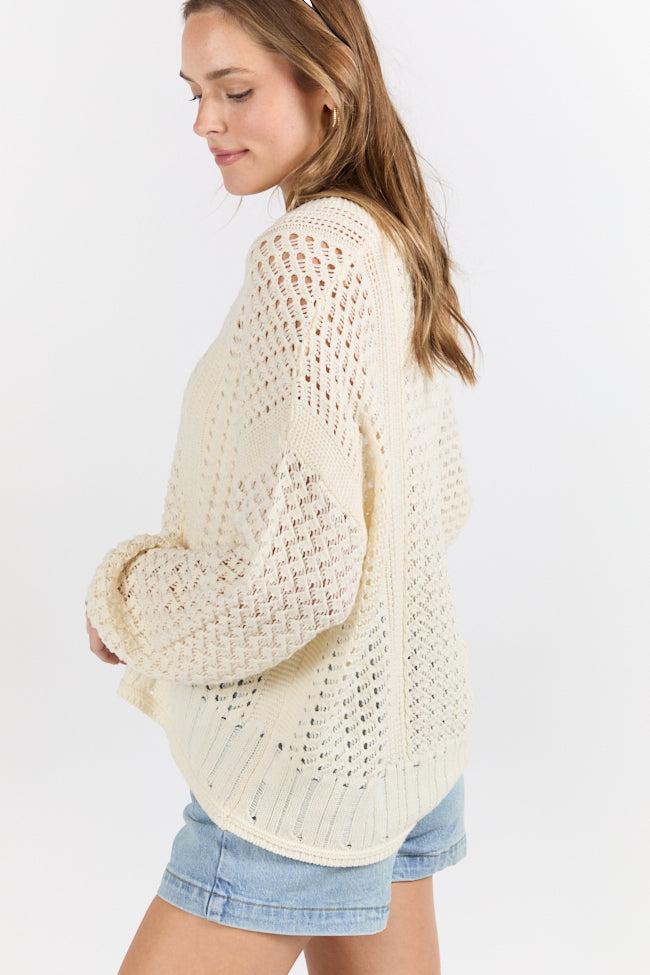 Morning Markets Cream Open Knit V-Neck Sweater FINAL SALE Product Image