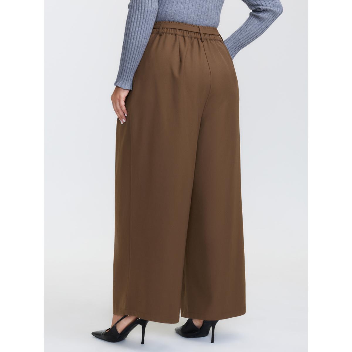Plus Size Belted Side Pleated Adjustable Pants Women Yellowishbrown Office Straight Leg Mid Rise Office Pants BloomChic 14-16/1X Product Image