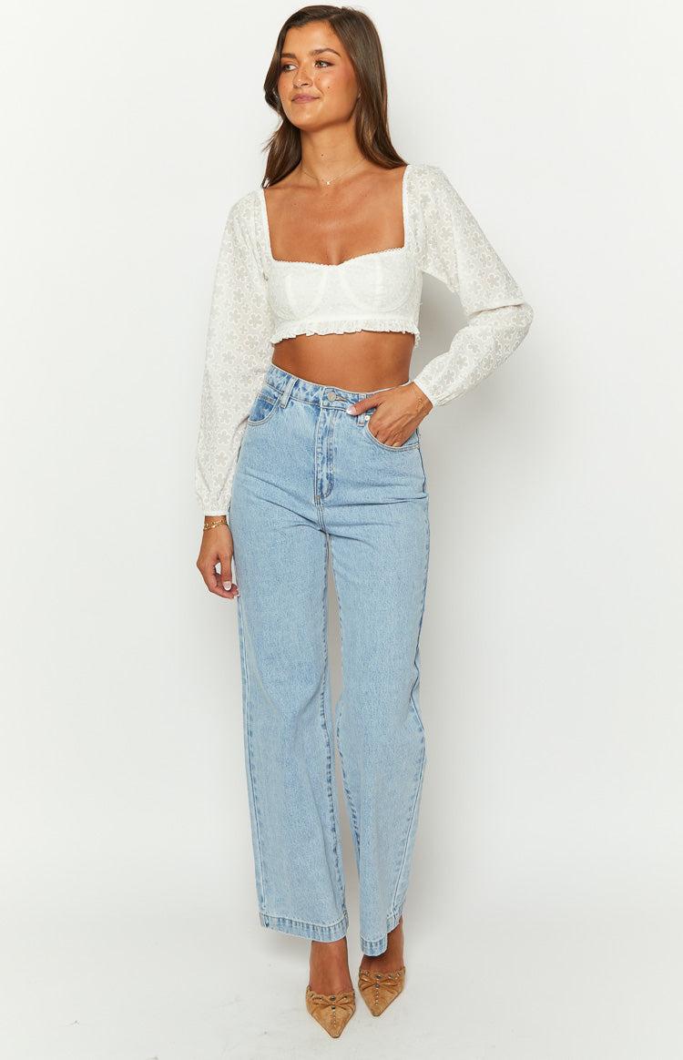 Zaria White Long Sleeve Crop Top Product Image
