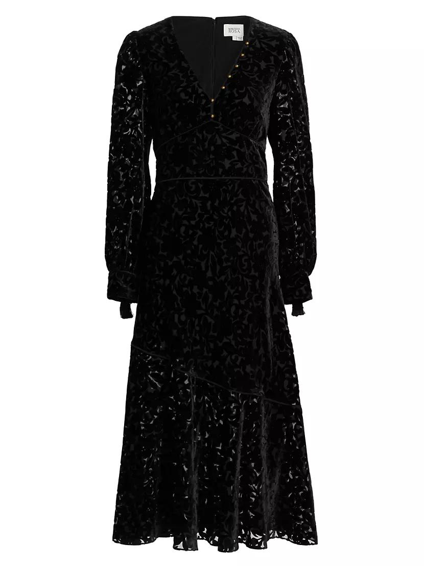 Womens Burnout Velvet Flounce Midi-Dress Size 0 Product Image