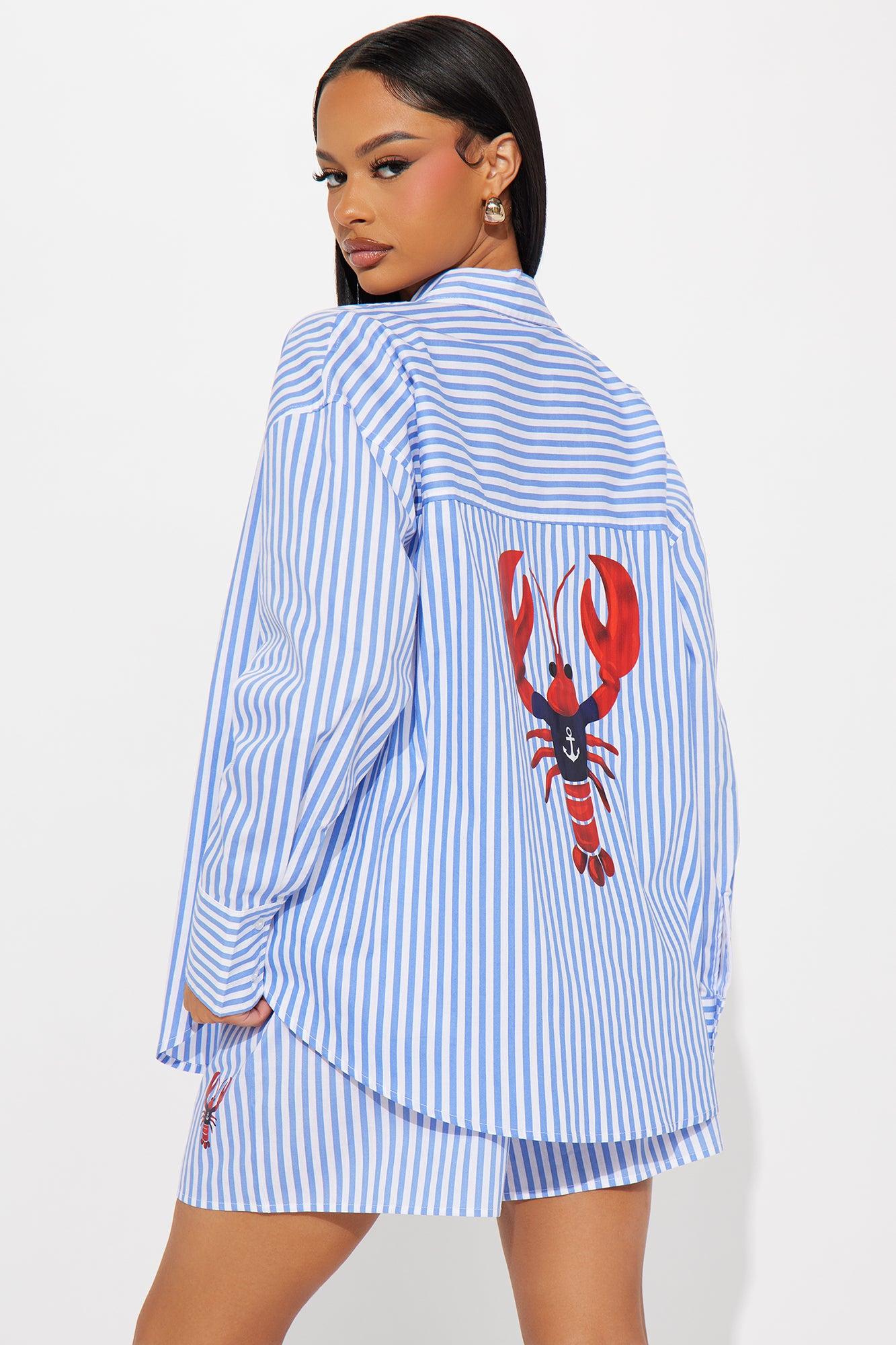 Salty Lobster Poplin Short Set - Blue/combo Product Image