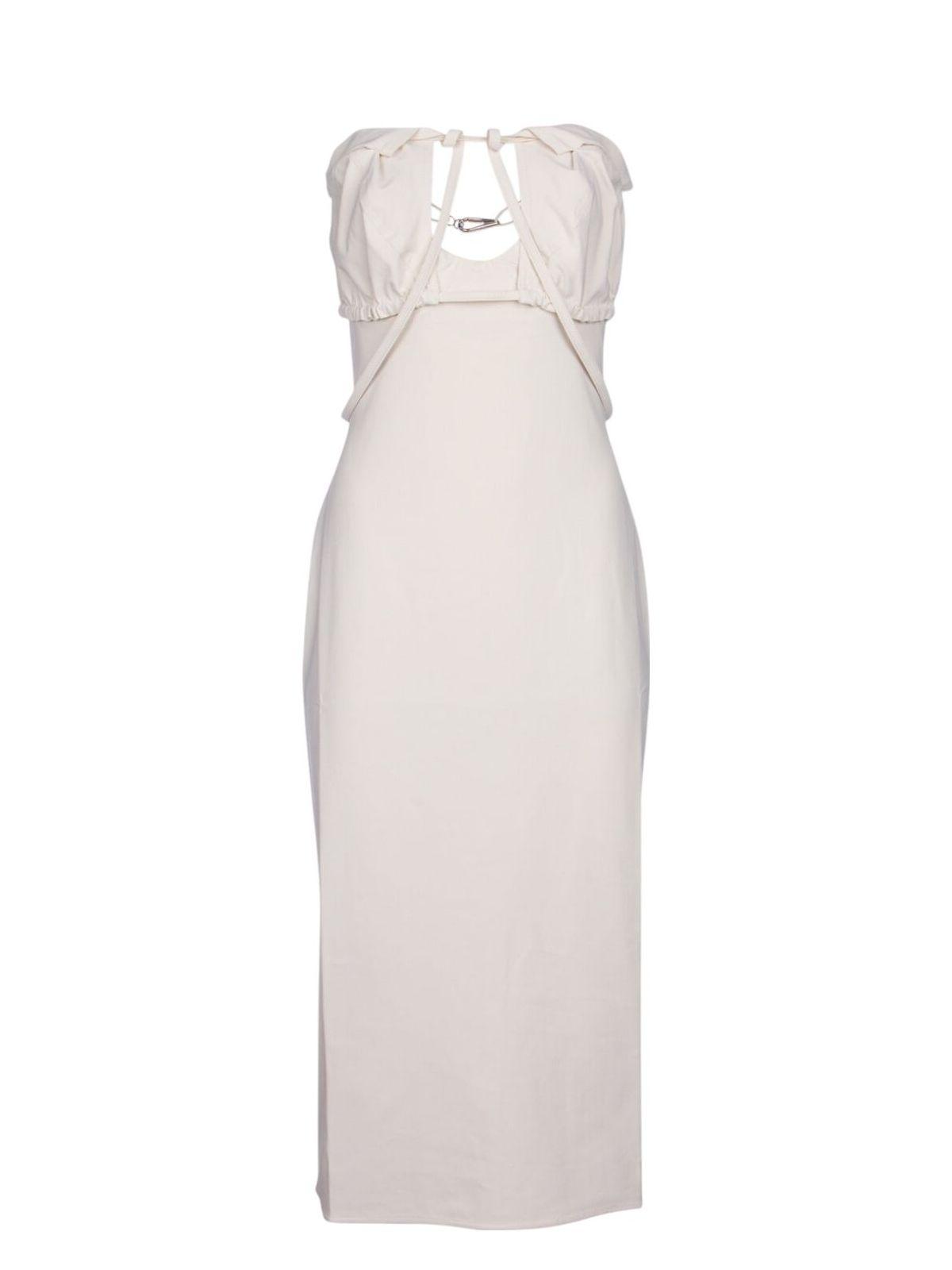 JACQUEMUS Strapless Ruffled Cutout Twill Midi Dress In White Product Image