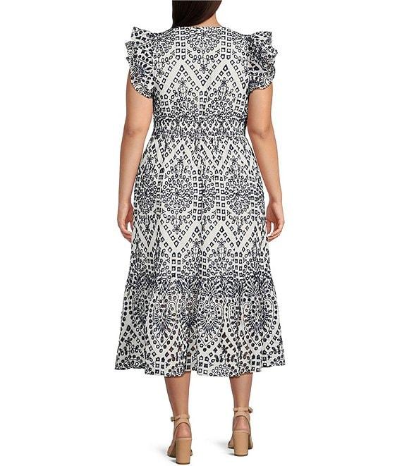 Sugarlips Plus Zayla Floral/Geometric Eyelet-Embroidered Poplin Midi Dress Product Image