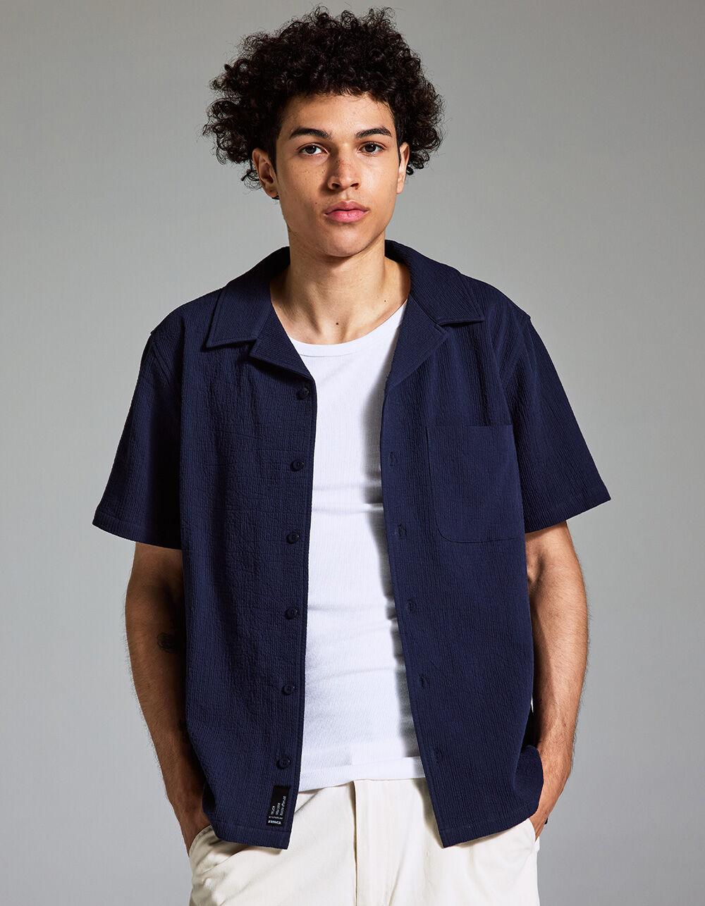 RSQ Mens Solid Texture Camp Shirt - NAVY Product Image