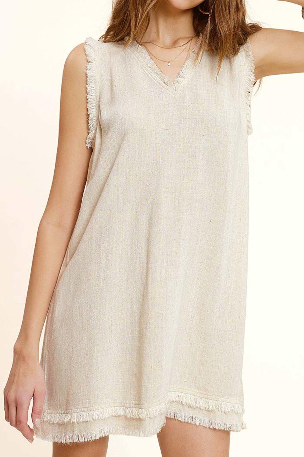 Washed Cut Edge V Neck Dress Product Image