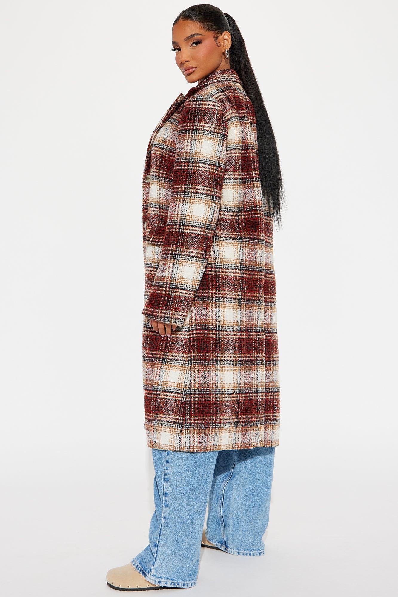 Across The Pond Plaid Trench - Red/combo Product Image