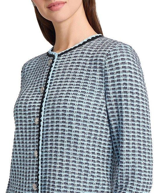 Ming Wang Tweed Knit Round Neck Bracelet Sleeve Crochet Trim Jacket Product Image