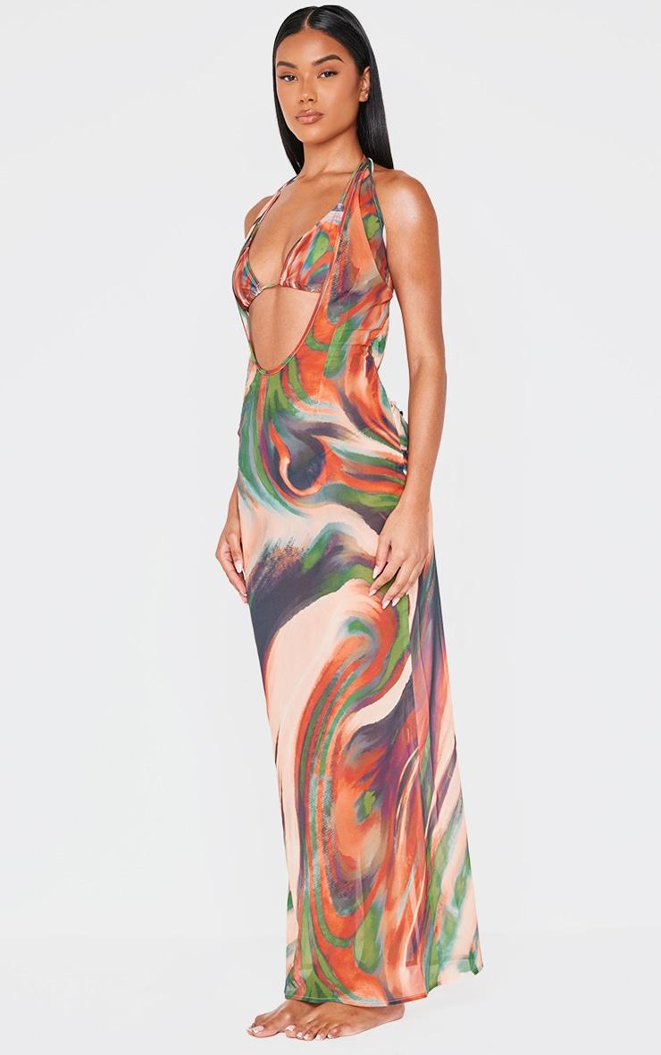 Multi Printed Chiffon Deep Plunge Maxi Beach Dress Product Image