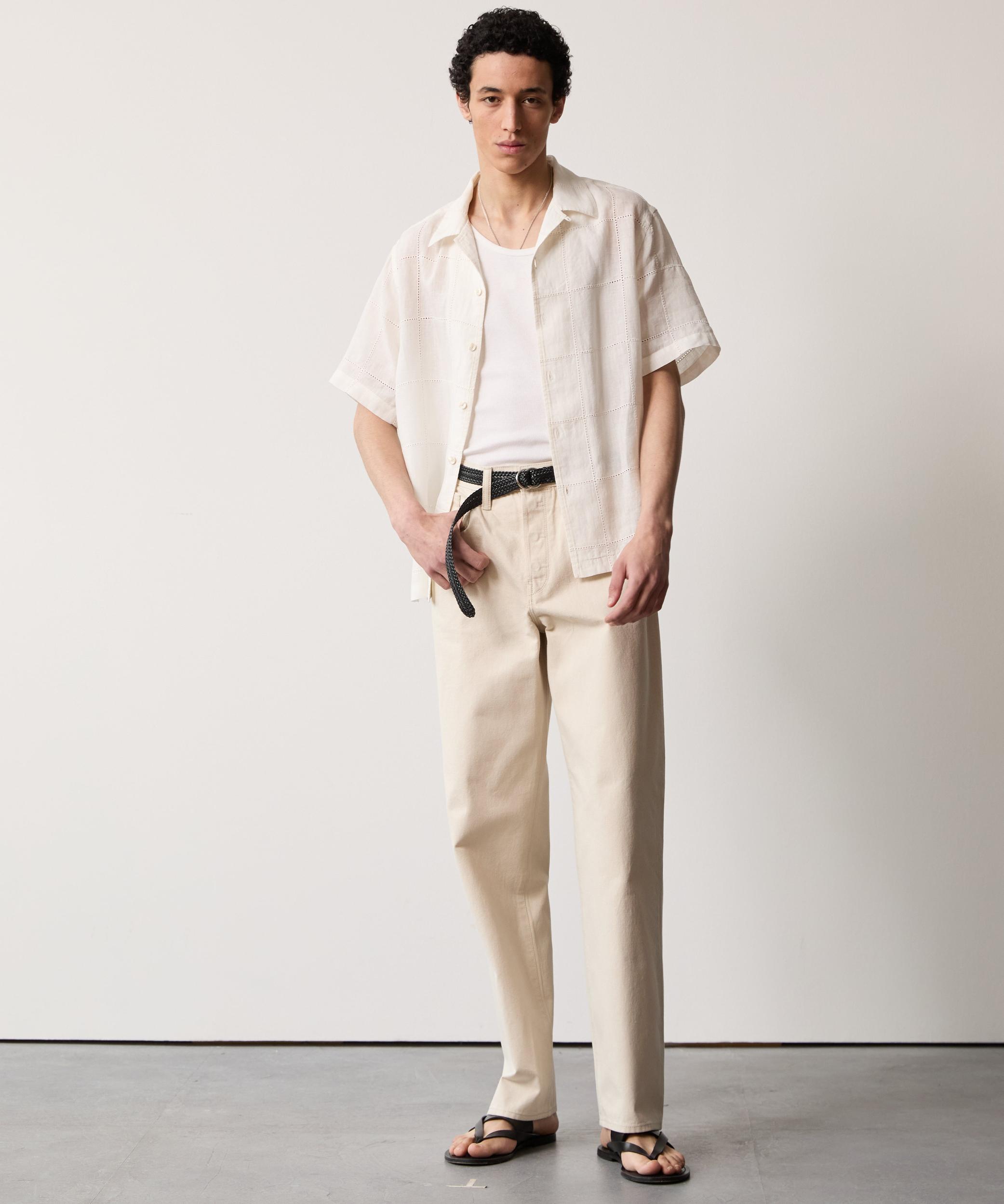 Boxy Fit Embroidered Ajour Shirt in White Product Image