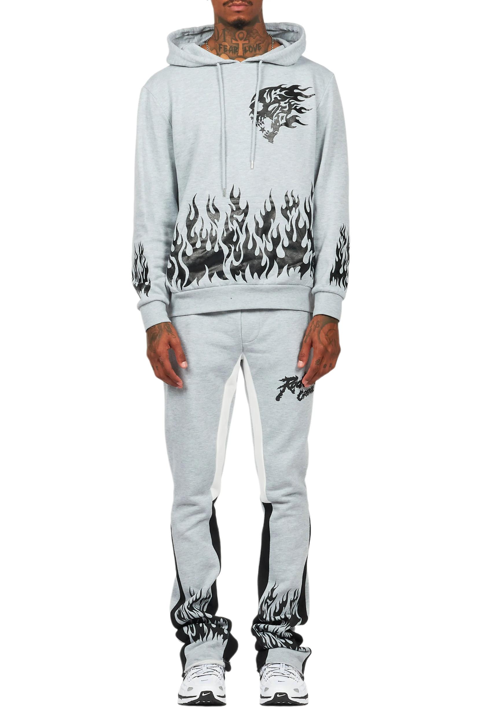 Bubble Grey/Black Stacked Flare Hoodie Track Set Male Product Image